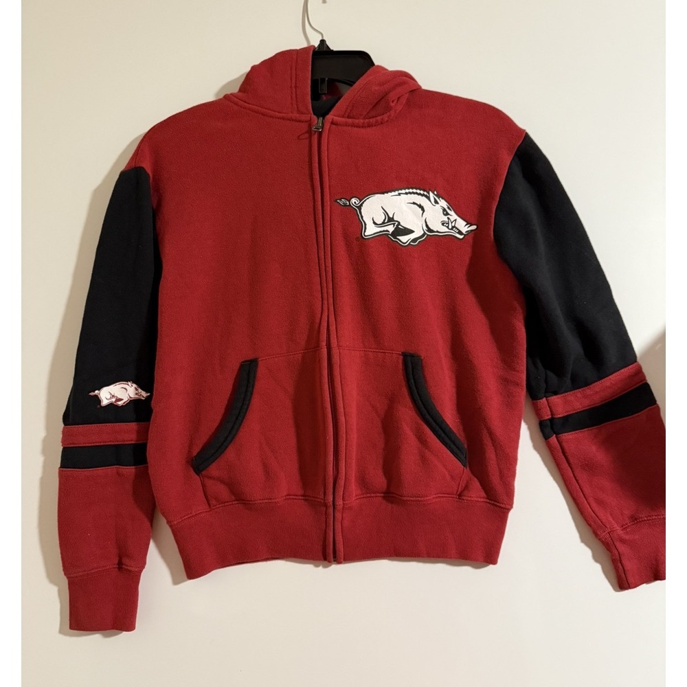 Arkansas Razorbacks Zip-Up Hoodie Size Youth Medium 10/12 Black and Red